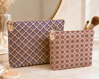 Tiled Cork Cosmetic Bag, Wash Bag, Toiletry Travel Pouch, Makeup Organizer, Two Sizes
