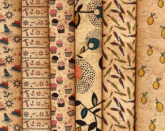 Patterned cork fabric / Cork leather for crafts and sewing