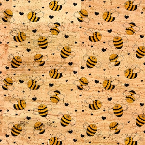Sughero con disegni di api, Sughero stile Silvetre, Sughero per bambini, Sughero naturale, Foglio di sughero per cucire, Pelle vegana