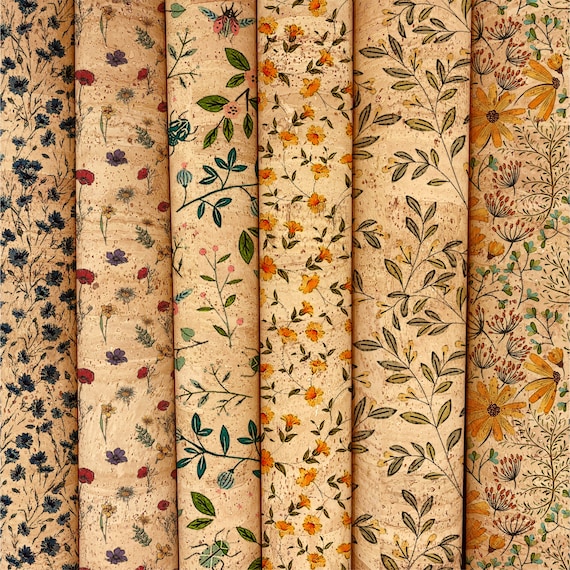 Floral Cork Fabric, Printed Cork Skin, Sustainable Material