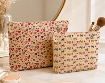 Faunal & Kids Cork Cosmetic Bag, Wash Bag, Toiletry Travel Pouch, Makeup Organizer, Two Sizes