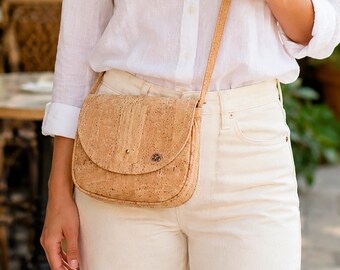 Natural Cork Shoulder Bag, Handmade Vegan Bag