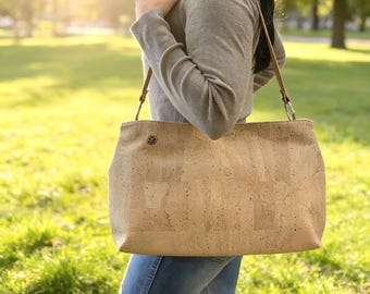 Natural Cork Shoulder Bag – Vegan Tote, Handmade in Portugal