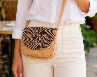 Patterned & Tiled Cork Shoulder Bag, Handmade Vegan Bag