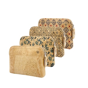 Mini makeup case with floral print in cork leather, flower cork case, small vegan case