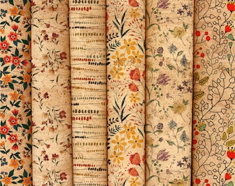 Floral Patterned Cork Fabric, Sustainable Material (50cm x 32cm)