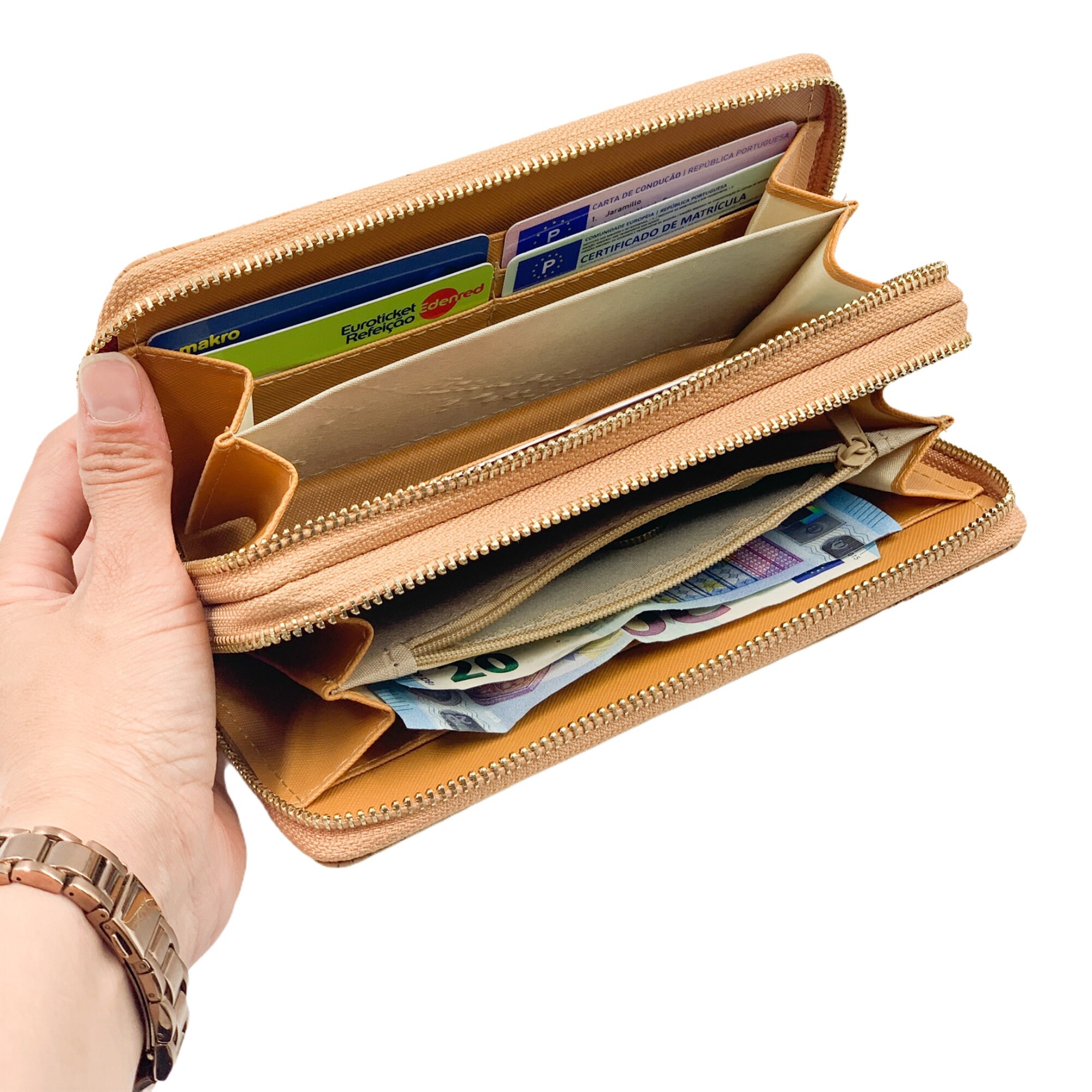 Women Double Zip Wallet Natural Cork Leather Wallet Etsy