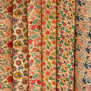 Floral   cork, , patterned  cork, cork skin, ecological fabric, sustainable fabric, organic fabric, genuine cork