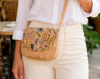 Floral Cork Shoulder Bag, Handmade Vegan Bag