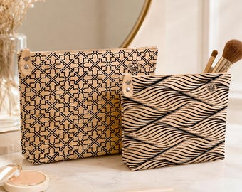 Patterned Cork Cosmetic Bag, Wash Bag, Toiletry Travel Pouch, Makeup Organizer, Two Sizes