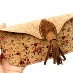 Cork Glasses Case, Floral Print, Red Flowers, Protective Glasses Case, Sunglasses Case