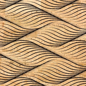 Cork fabric with waves and lines print , Portuguese cork fabric , Eco-friendly cork leather, crafts and sewing