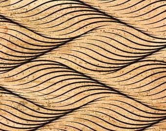 Wave Print Cork Fabric, Portuguese Eco-Friendly Leather, Sewing Crafts