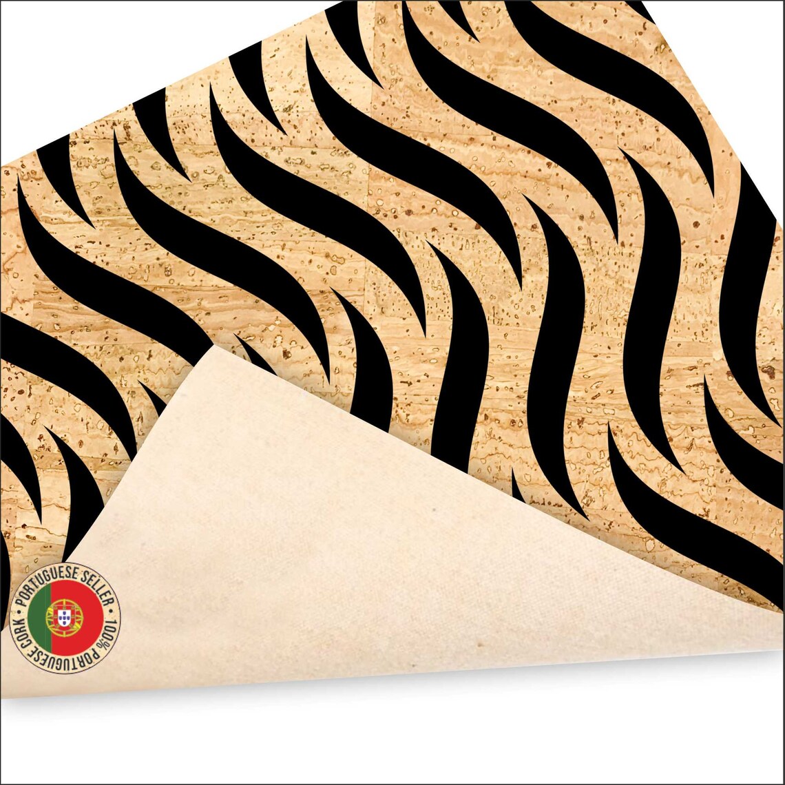 Printed cork fabric natural cork leather with black genuine Etsy