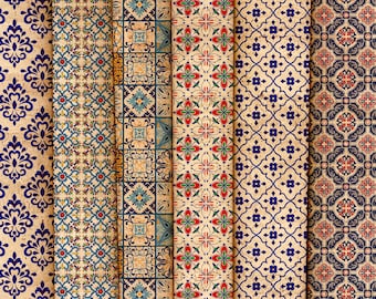Tejido de corcho en mosaico, piel de corcho estampada, material sostenible