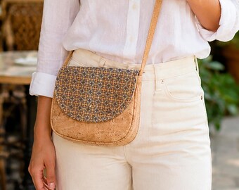 Portuguese Tiled Cork Shoulder Bag, Handmade Vegan Bag