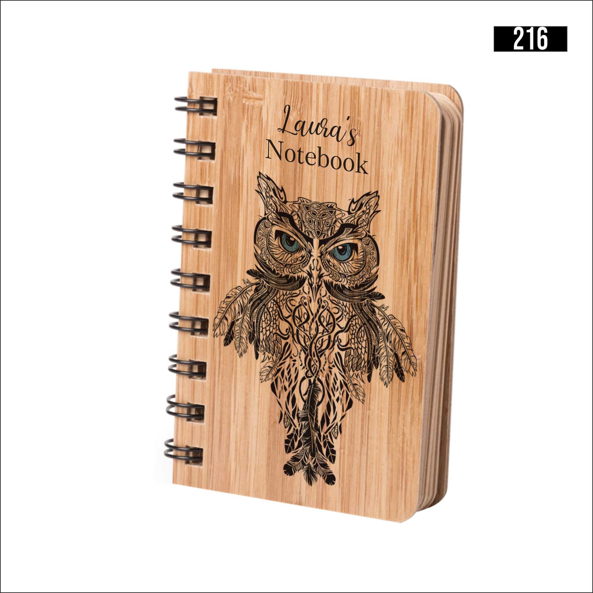 Small owl notebook in bamboo,  pocket notebook, personalized, ecological notebook