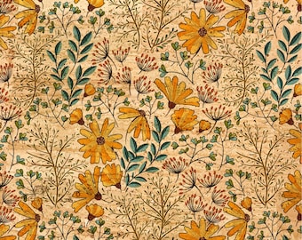 Tela de corcho con margaritas amarillas, textil floral (50 x 32 cm)