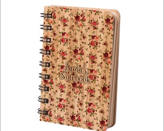 Wooden notebook, small, red flower notebook