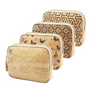 Petit étui de maquillage à motifs en liège, mini étui en liège, porte-monnaie en liège