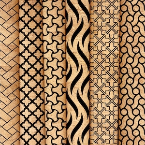 printed cork fabric, natural cork leather with black, genuine cork, textile cork foil