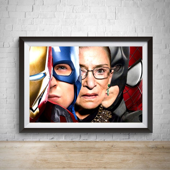 RBG With Superheroes Wall Art Poster Ruth Bader Ginsburg Wall Art Poster