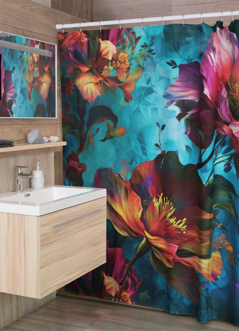 Floral Contemporary Shower Curtain Beautiful Modern Bathroom Decor in ...