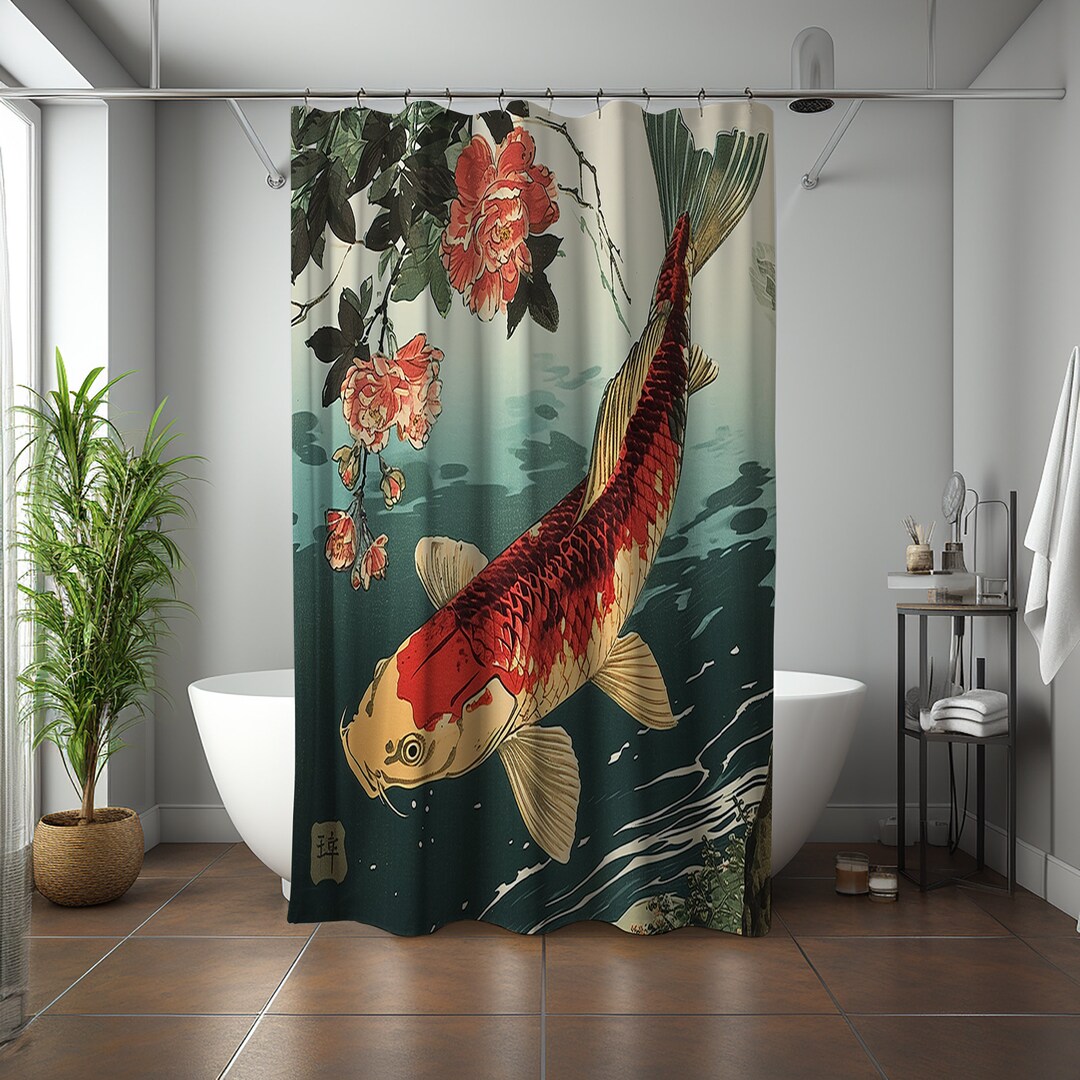 Japanese Koi Fish Shower Curtain Retro Unique Shower Curtains Vintage