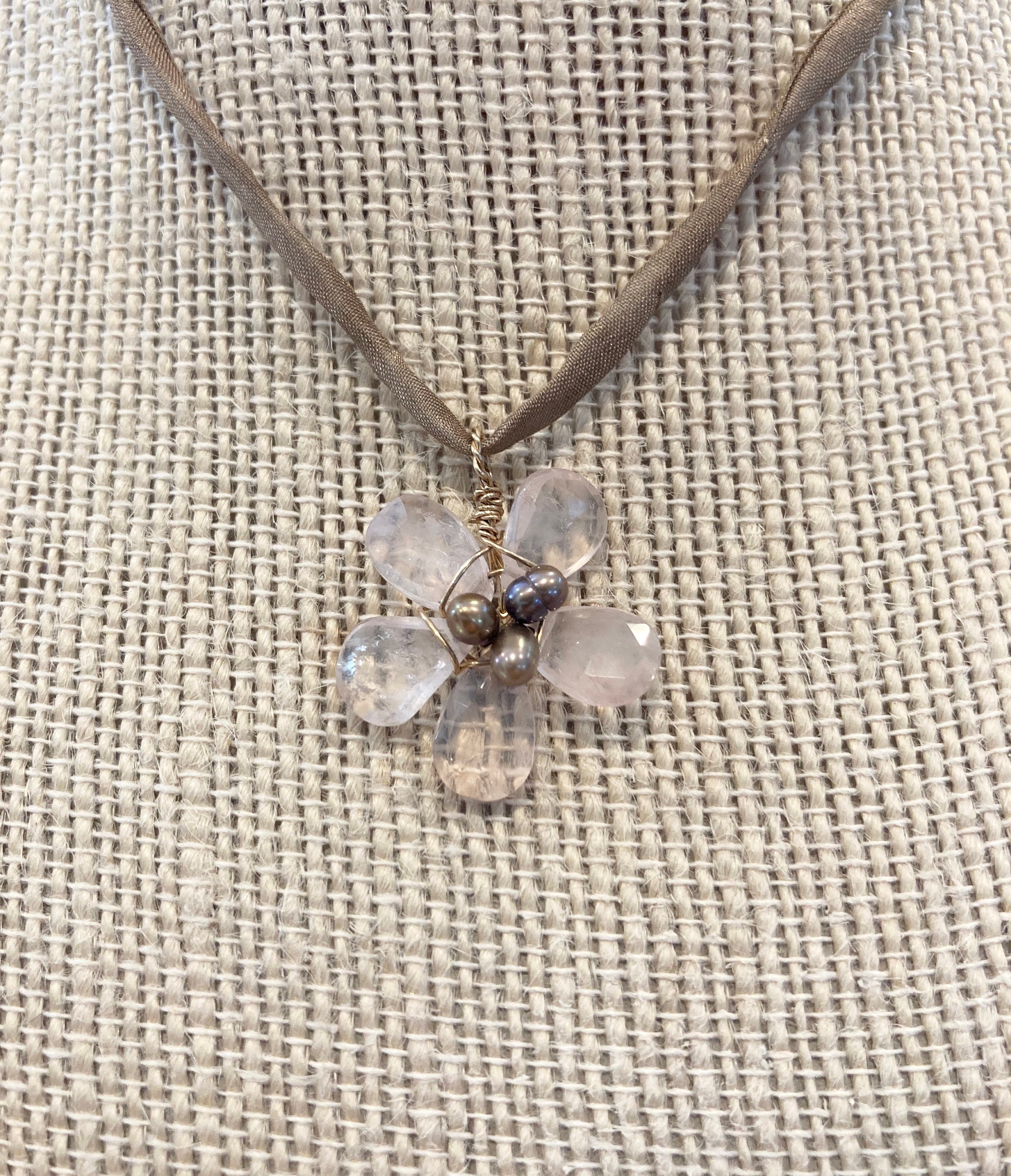 Rose quartz flower pendant unique beaded necklace handmade Etsy