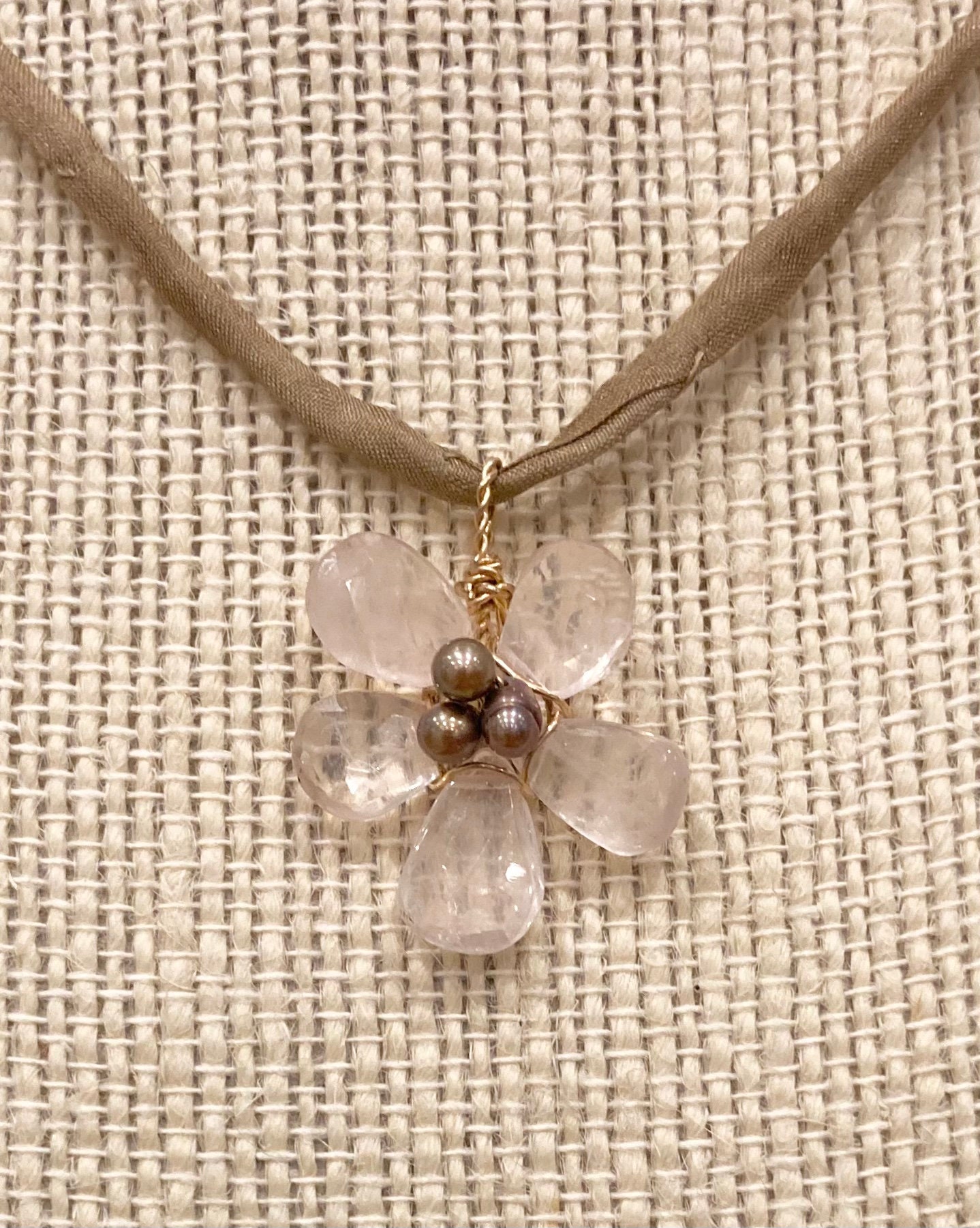 Rose quartz flower pendant unique beaded necklace handmade Etsy