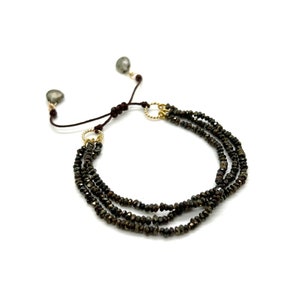 Three strand pyrite adjustable bracelet | unique beaded bracelet | handmade jewelry