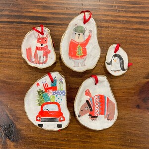 Oyster Shell Christmas Ornament | Coastal Holiday Decor | Decoupage Christmas Ornament