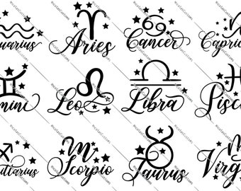 Zodiac Star Sign Names Bundle SVG / PNG Cut File