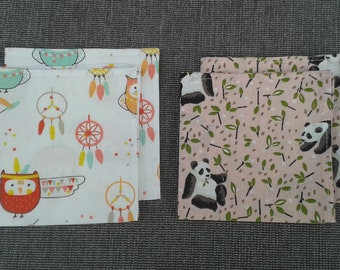 Lot de 4 Mouchoirs en tissu de coton motif animaux