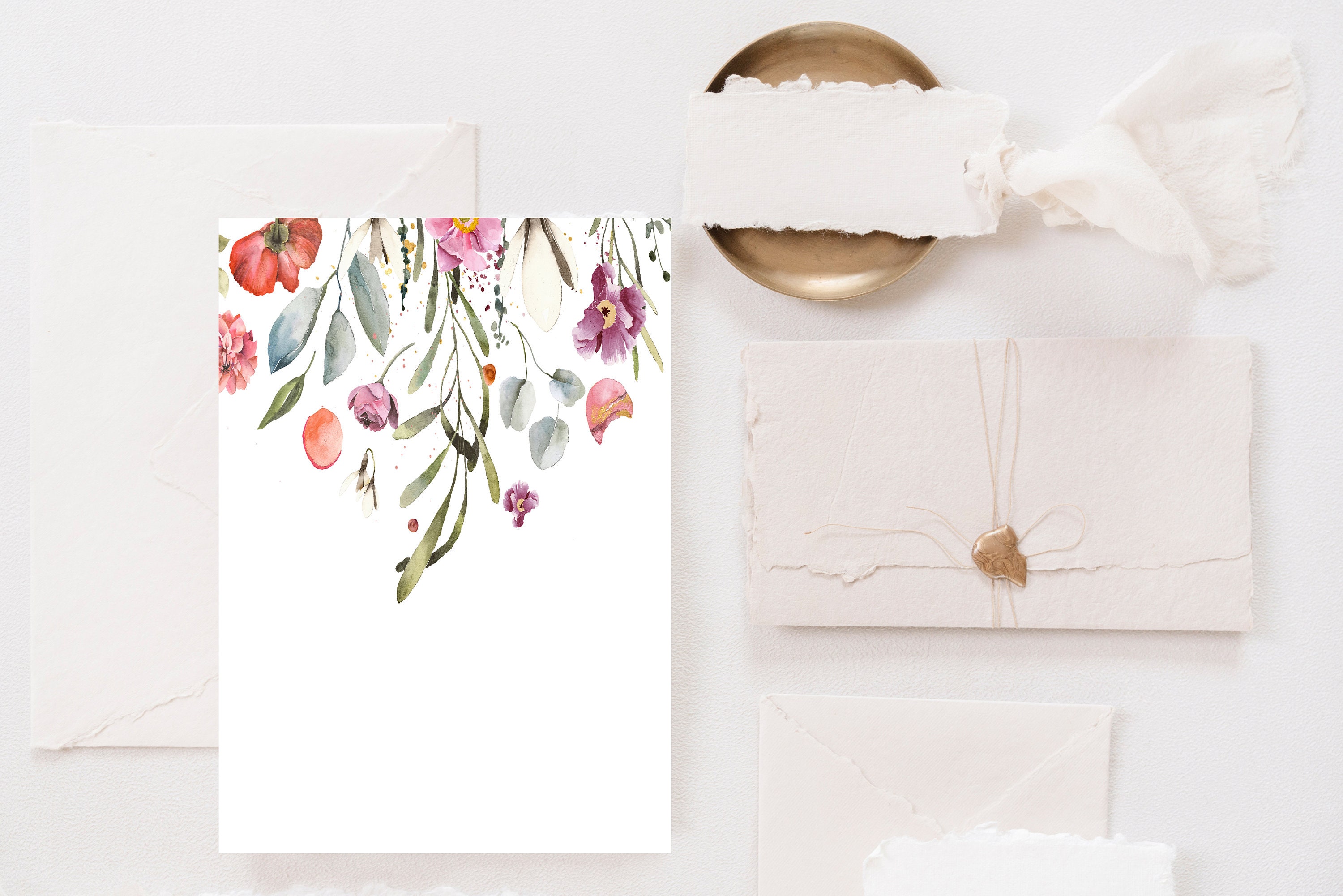 Stationary Watercolor Spring Printable Stationery Floral Etsy
