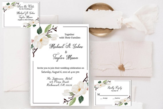 Printable Wedding Invitation Template Set 8 Printable | Etsy
