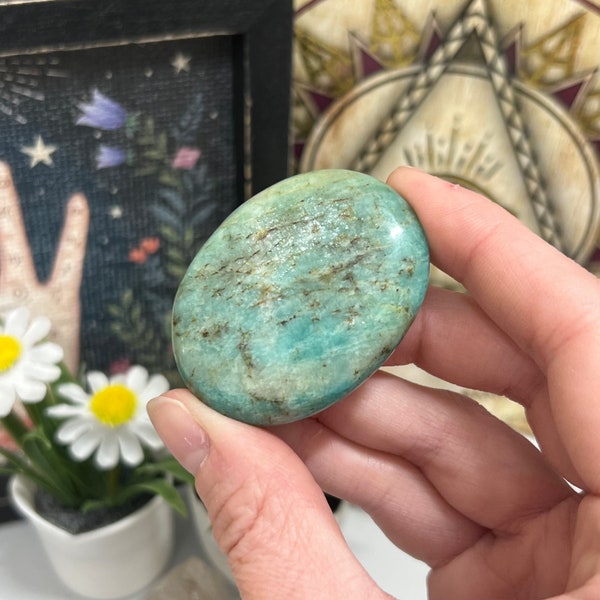 Small Flashy Amazonite Palm Stone | Pocket Crystals