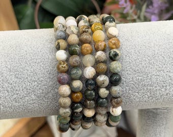 Ocean Jasper Bracelet | Crystal Beaded Bracelet | 6mm Crystal Bracelet