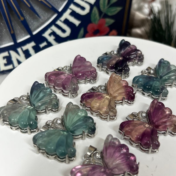 Rainbow Fluorite Butterfly Pendant