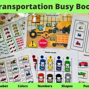 Afdrukbaar Things That Go Busy-boek / Werkblad Voertuigen voor peuters / Transport Busy Book / Voorschoolse educatie /Bouwvoertuigen