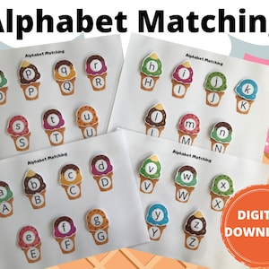Alphabet matching / Alphabet Printable Activity Pages for Toddlers / Quiet Book / Lowercase Uppercase Matching Worksheets / Digital Download