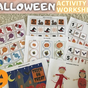 Halloween druckbare Aktivitäts-Arbeitsblätter für Kleinkinder / Halloween ruhiges Buch / Halloween Vorschulbuch / Kleinkind Aktivitätsbuch