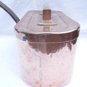 Antique Copper Tin Lined French Daubiere / Casserole Pot with Original Lid & Bronze Handles, Great Condition, Normandy Copper image 5