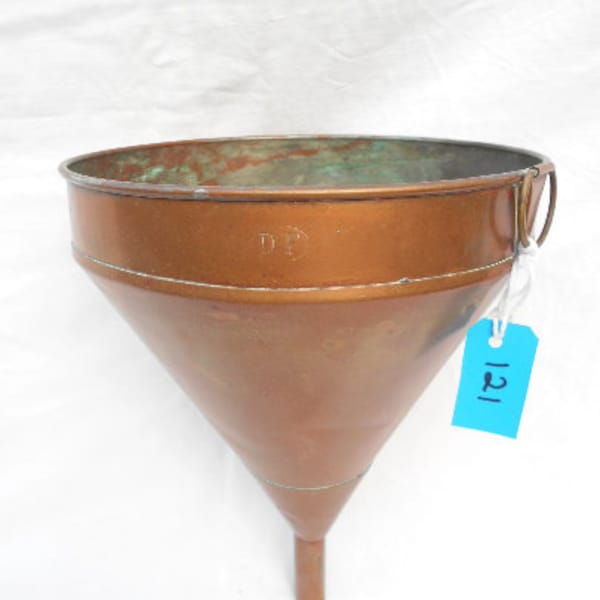 Vintage Tin Lined Copper Funnel/Cider Funnel Stamped D.F. With Hanging Hoop, Normandy Copper