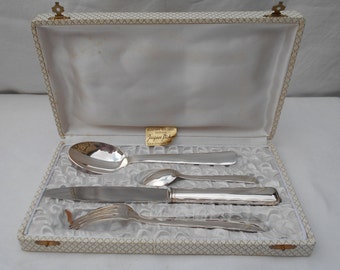 Vintage French Silver Plate Cutlery /Christening Set, Silver Plated Set of Cutlery Knife, Fork, Spoon and Teaspoon. Found in Normandy
