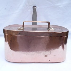 Antique Copper Tin Lined French Daubiere / Casserole Pot with Original Lid & Bronze Handles, Great Condition, Normandy Copper image 4