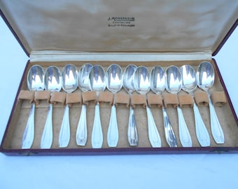 Vintage Set of 12 French Silver Plate Teaspoons - Boxed Found in Normandy