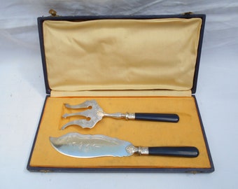 Antique French Silver Plated Poisson/Fish Set - Serving Knife and Fork BOXED, Elegant French Flatware, Found in Normandy