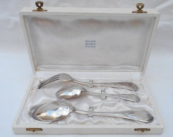 Vintage French  Silver Plate Cutlery /Christening Set Found in Normandy