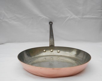 Vintage French 2MM Copper Skillet/Frying Pan, 28cms Wide , Restaurant Quality Copper Skillet, Normandy Copper